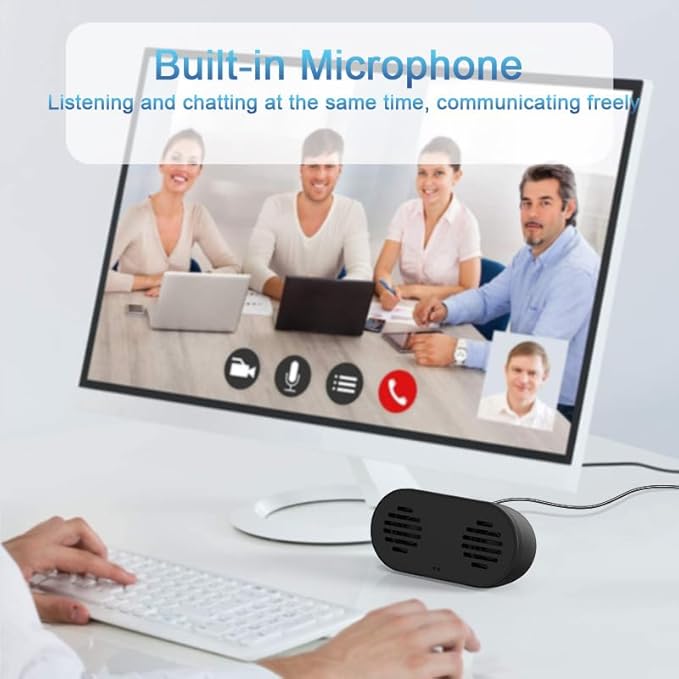 USB Computer Speaker with Built-in Microphone, Mini Soundbar Speaker for Desktop Laptop PC, Plug & Play USB Powered Small Sound Bar,Mini Speaker,360° Surround Sound for Gaming Music Movie