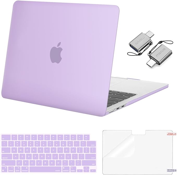 MOSISO Compatible with MacBook Air 13 inch Case M5 2026 M4 2025 M3 M2 2024-2022 A3449 A3240 A3113 A2681, Hard Shell&Keyboard Cover&Screen Film&Type C for MacBook Air 13.6 inch Case, Purple