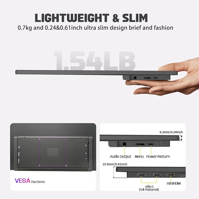 13.3 inch 4K 3840x2160 IPS Secondary Screen Portable Monitor 100% sRGB USB C HDMI Touch Small Computer Display for Gaming PC Laptop Drawing