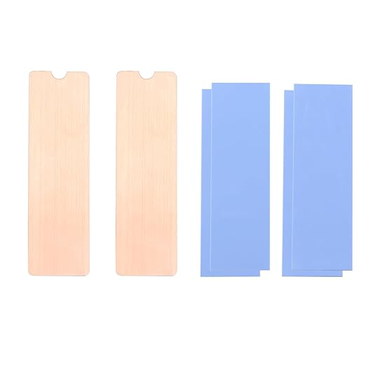 ZDE 2PCS M.2 Heatsink Copper M2 PCIe NVMe Laptop Copper Heatsinks with 4PCS 70x20x0.5/1mm Silicone Thermal Pads for Raspberry Pi NGFF PCIE SATA M.2 2280 SSD Portable Enclosure Desktop PC Laptop
