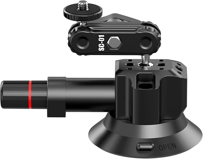 UURig SC-01 Suction Mount 3" for Vlogging Action Camera Car w Smartphone Clamp Compatible with DJI OSMO Pocket 3/Pocket 4/OSMO 360/Insta 360 x5/Xtra/iPhone 17 16 15 14,1/4" Magic Arm Windshield Window