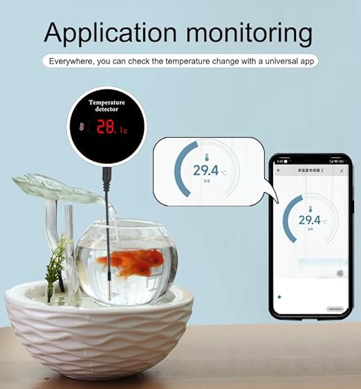 WiFi Refrigerator Thermometer: Digital Fridge Thermometer, LCD Display,App Notification, Remote App Monitor for Pool, Hot Tub, Fish Tank (Temperature)