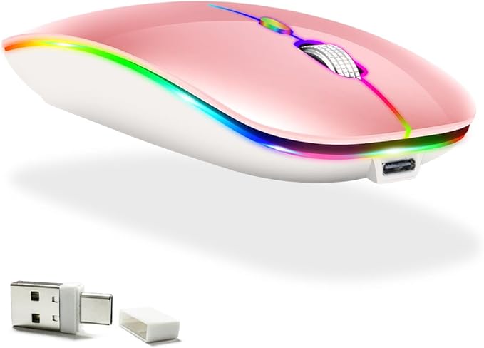 KLO Rechargeable Bluetooth 5.2/3.0/Type-C/USB-2.4G Mouse for MacBook/MacBook air/Pro/iPad, Wireless Mouse for Laptop/Notebook/pc/iPad/Chromebook (2/Pink)