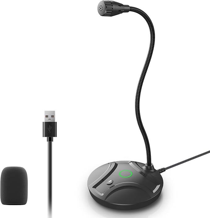 Plug & Play USB Computer Microphone, Flexible Gooseneck & Mute Button LED – Desktop Microphone for Gaming, YouTube, Streaming, Compatible with Windows/Mac (1.8m /6ft)