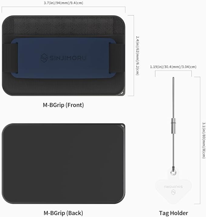 Sinjimoru for 3 in 1 MagSafe Wallet 2600g Magnetic Strength Phone Grip with Stretchy Fabric Secure Flap Anti-Drop Tag Holder for iPhone 16 15 14 13 12 M-BGRIP Navy