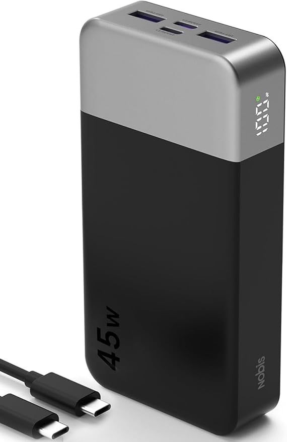 NOBIS Portable Charger,20000mAh 45W Power Bank Fast Charging, Battery Pack with 2 USB-C (in/Out) & 2 USB-A, Digital Display & Small Current Mode, Compatible with Phone 17 S25 Tablet