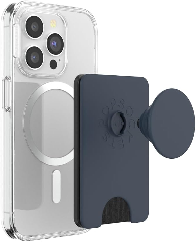 PopSockets Phone Wallet for MagSafe, Phone Card Holder with Grip, Blue - Navy