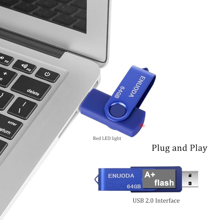 64GB USB Flash Drive ENUODA Thumb Drives 64GB Swivel Design USB 2.0 Memory Stick Jump Drive Pen Drive for Storage and Backup (1 Pack, Blue)