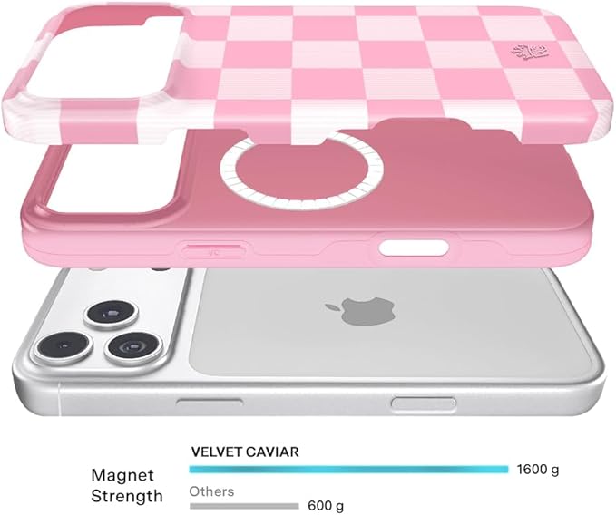 VELVET CAVIAR Case for iPhone 17 Pro Max | Compatible with MagSafe | 10ft Drop Tested | Protective Designer Cases | Pink Vibe Checkered 2.0
