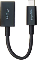 Amazon Basics USB 3.1 USB-C to USB-A Female Adapter Cable Converter, 5Gbps High-Speed, USB-IF Certified, Fast Transfer, Portable, for Laptops, Tablets, Phones (iPhone 16/15), Black