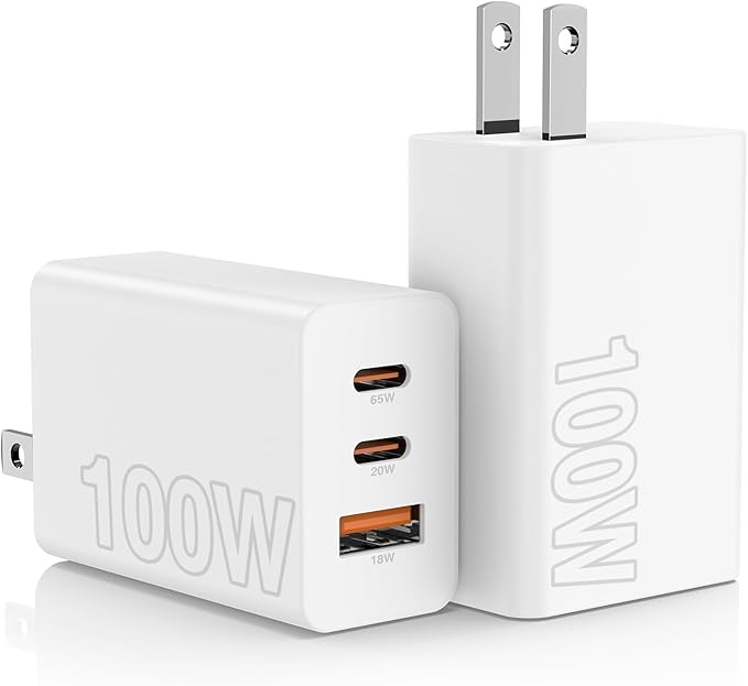 Hzevn 2Pack 65W USB C Wall Charger Block, 3-Port USB C Charging Adapter,Multi Super Fast Charging Power Plug Cube for MacBook Pro/Air,i-Pad Pro,i-Phone 17/16/15, Galaxy S25,and More-White