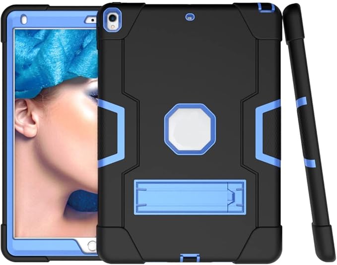 Case for iPad Air 3 10.5" 2019,for iPad Pro 10.5 inch 2017 Case,3 in 1 Hybrid [Soft&Hard] Heavy Duty Rugged Stand Shockproof Anti-Slip Anti-Scratch Full-Body Protective Case,Black/Blue