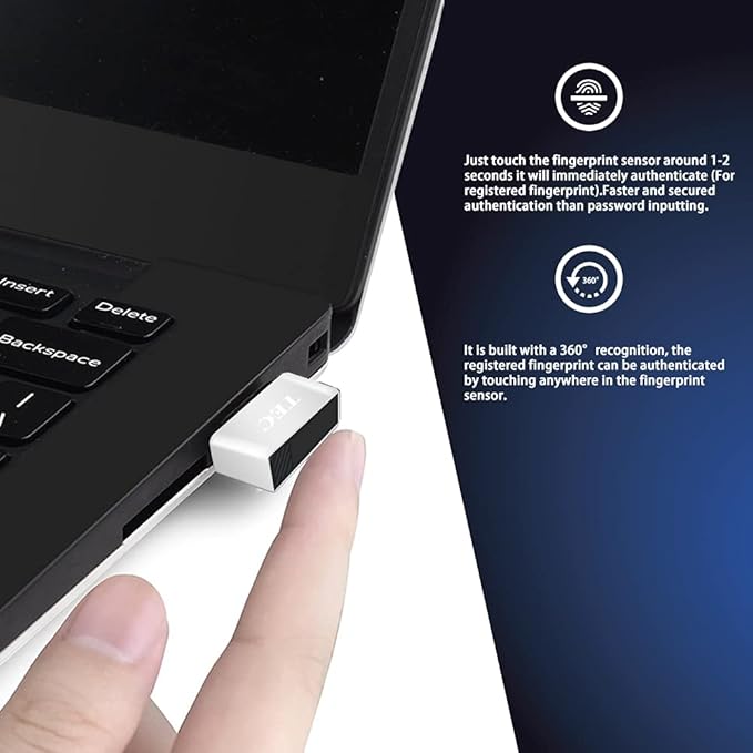 TEC Type-C Fingerprint Reader for Windows 10 Hello, TEC TE-FPA-C Bio-Metric Fingerprint Scanner PC Dongle for Password-Free and File Encryption, 360° Touch Speedy Matching Security Key