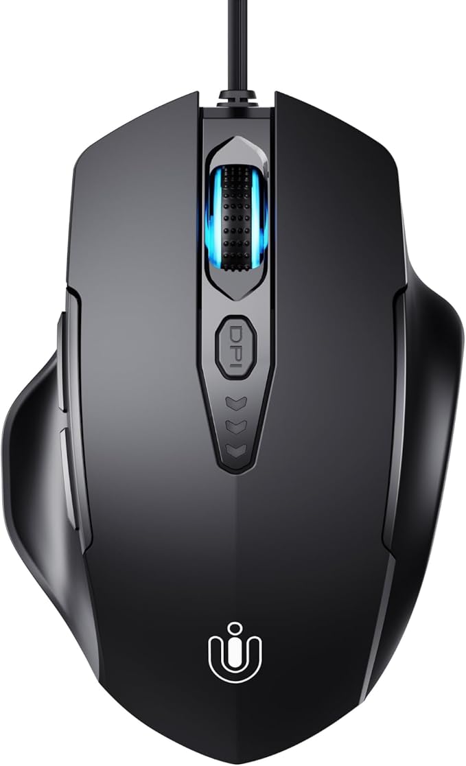 Uineer Wired Mouse, USB Mouse Wired with 6 Buttons Ergonomic Design,1.5M USB Cable Computer mice 7200DPI Optical Mice for PC Laptop, Matte Black