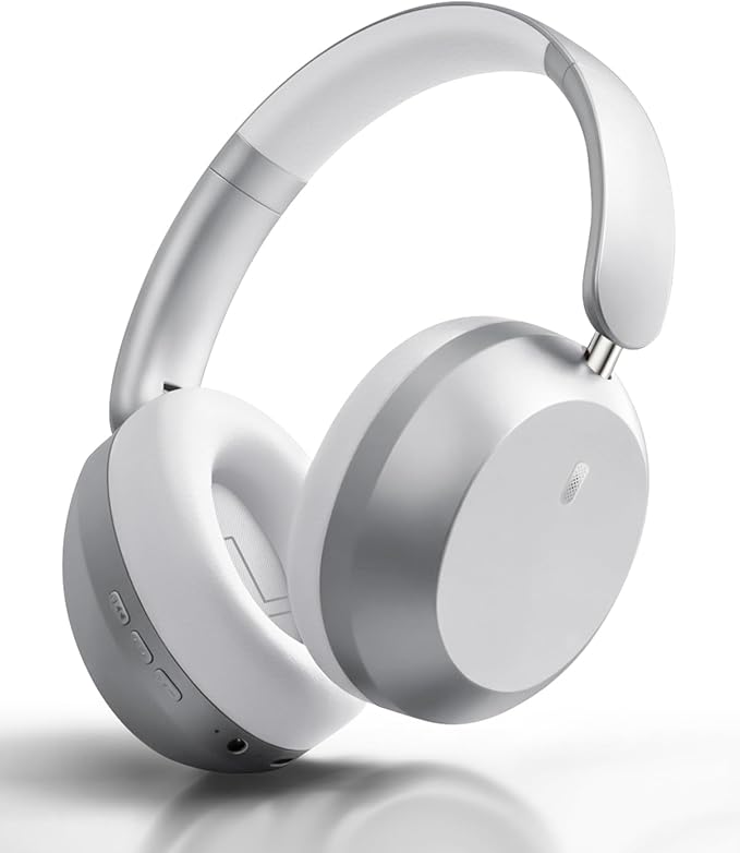 Wentronic Y05 Bluetooth Over-Ear Headphones with Active Noise Cancelling, Hi-Res Audio, 48H Playtime, Built-in Mic, Wired/Wireless, Works with iOS, Android & PC, Silver