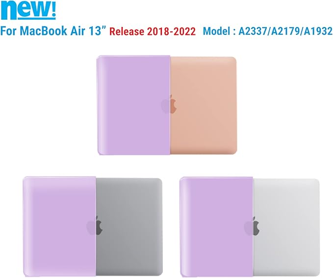 IBENZER Compatible with New MacBook Air 13 inch Case 2022 2021 2020 M1 A2337 A2179 A1932, Plastic Hard Shell Case with Keyboard Cover for Mac Retina Display with Touch ID, Purple, MMA-T13PU+1
