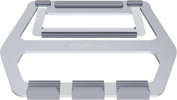 Amazon Basics Aluminum Portable Foldable Height Adjustable Laptop Stand for Devices up to 13", Silver