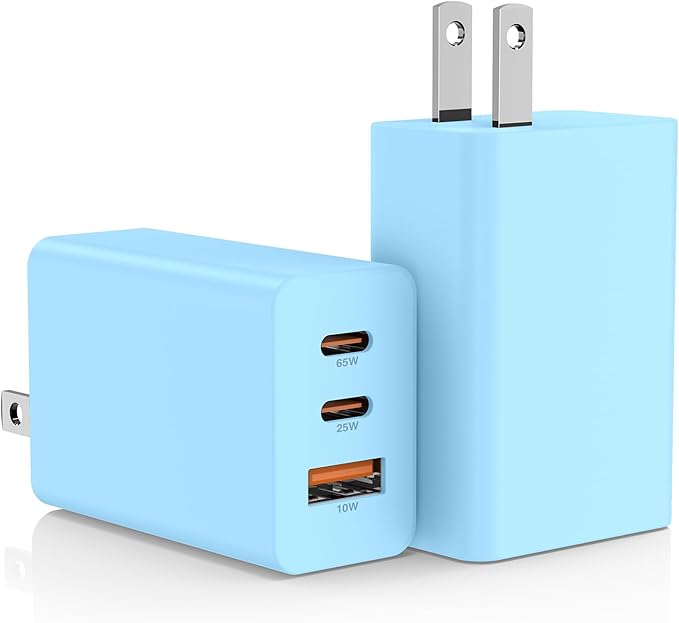 2Pack 65W USB C Wall Charger Block, 3-Port USB C Charging Adapter 100W Type C Super Fast Charging Power Plug Cube for MacBook Pro/Air,i-Pad Pro,i-Phone 17/16/15, Galaxy S25,and More