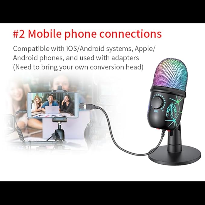 USB Gaming Microphone, RGB Condenser Mic for PC, Mac, PS4/PS5, Podcast Recording