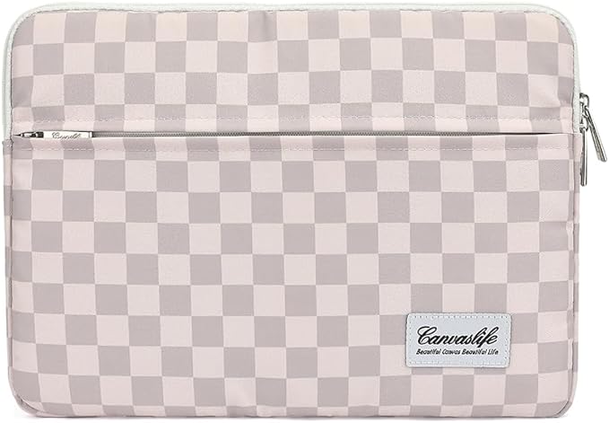Canvaslife Neutral Checker Pattern 13 inch Canvas Laptop Sleeve with Pocket 13 inch 13.3 inch Laptop 13 case13 Sleeve