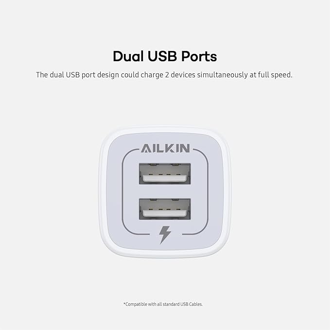 USB Wall Charger, Charger Adapter, AILKIN 2-Pack 2.1A Dual Port Quick Plug Cube for iPhone 15 14 13 12 11 Pro Max 10 SE X XS Plus Samsung Galaxy S23 S22 S21 Power Block Fast Charging Box Brick