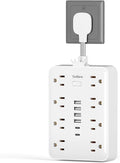 Short Extension Cord - Space Saving Design, 14-in-1 Small Power Strip with 8 Outlets & 6 USB (2 USB-C), 900J Surge Protector for Bathroom, Nightstand, Kitchen & Home Office, White