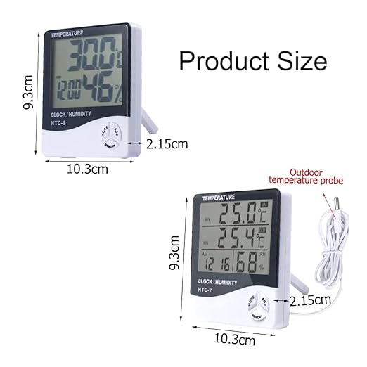 Temperature Humidity Meter,LCD Electronic Digital Outdoor/Indoor Thermometer Hygrometer with Clock Time Humidity Monitor for Home,Bedroom,Pet,Reptile,Plant,Greenhouse,Basement,Guitar (HTC-1)