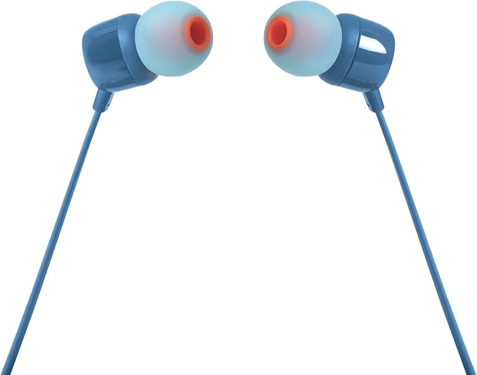 JBL Tune 110 - Wired in-Ear Headphones with JBL Pure Bass Sound, 1-Button Remote, Microphone and Tangle-Free Flat Cable (Blue)