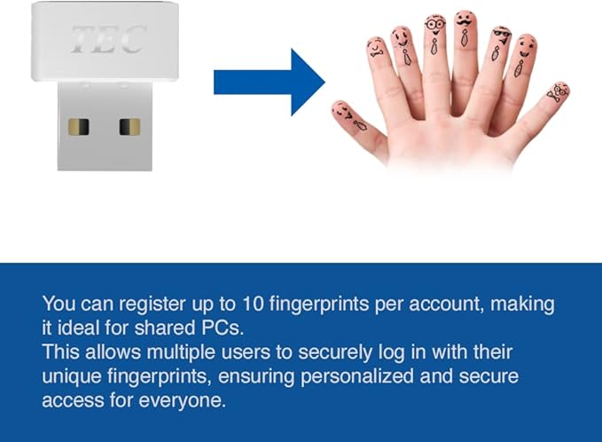 TEC SecureTouch TE-FPA4-MC USB Fingerprint Reader with ESS Enhanced Sign-in Security – Match-On-Chip Encryption, 360° Biometric Sensor, 0.23s Fast Login, Password-Free Windows Hello PC Sign-in