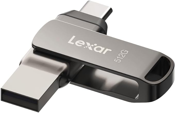 Lexar 512GB JumpDrive Dual Drive D400 USB 3.2 Type-C & Type-A Flash Drive for Storage Expansion, Photo Back-up for iPhone 15, Up to 170MB/s, Metal Housing & Swivel Design, Titanium (LJDD400512G-BNQNU)