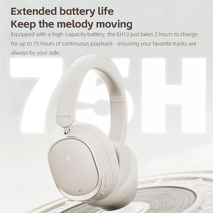 FiiO EH13 Wireless Bluetooth Noise Cancelling Over-Ear Headphones, 42dB Hybrid ANC, 45H Playtime, Foldable for Travel, Work & Commuting (Off-White)