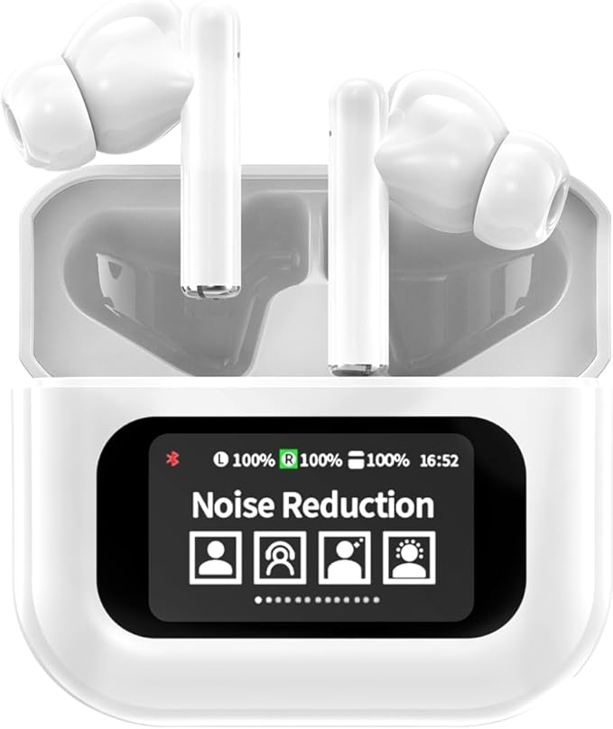 TWS Earbuds Bluetooth Headphones Wireless Ear Buds with Touch Screen, ANC ENC Noise Cancelling Transparency Mode for iOS Android Pad (Black) (White)