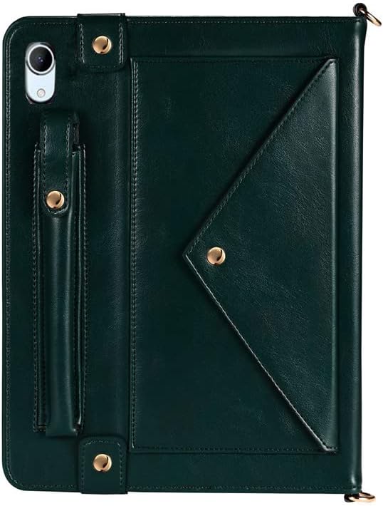 Handbag Case for iPad Mini A17 Pro (2024/2021), Techcircle Folio Stand PU Leather Crossbody iPad Mini 7/6 Cover with Pencil Holder+Card Slots Wallet Case with Shoulder Strap+Hand Strap, Midnight Green
