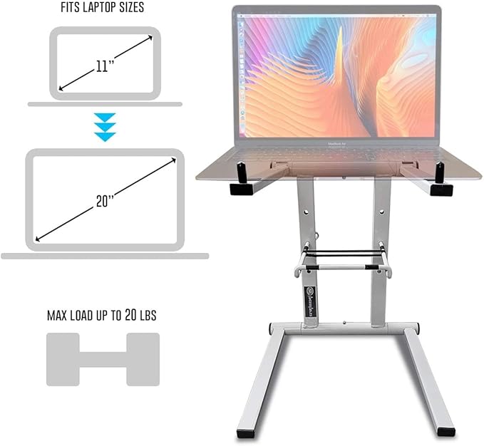 AxcessAbles Portable Folding Laptop Stand with Bag | Elevated MacBook Stand for Home Office, Music Production, Gaming, DJ Controller | No Assembly Required (White)