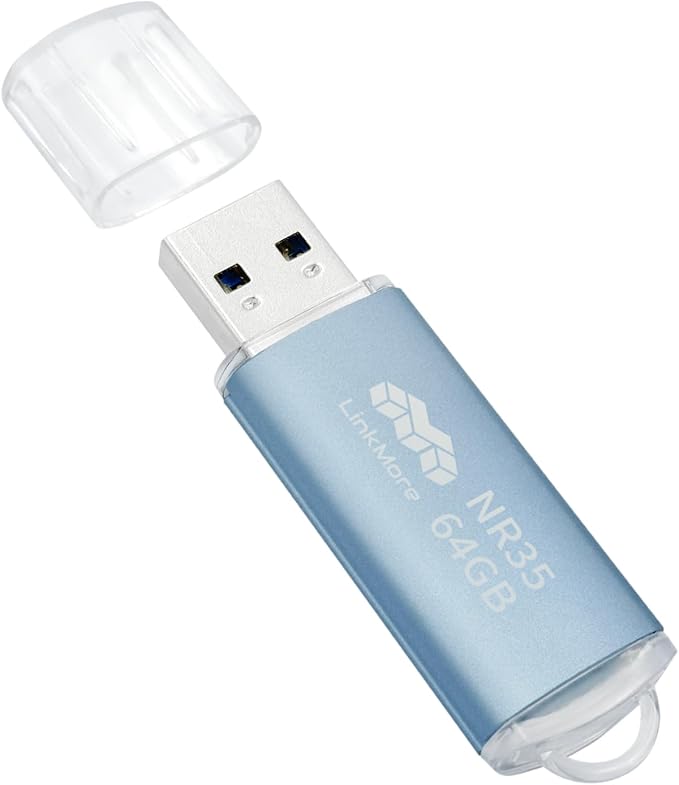 LinkMore 64GB (10 Pack) NR35 USB Flash Drive – USB 3.2 Memory Stick with Cap and Keychain Loop, Up to 70MB/s Read, 10MB/s Write – Plug & Play USB Drive for PC, Mac, TV, Car