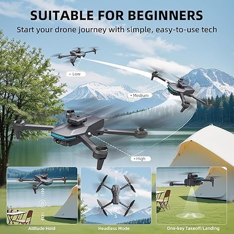 4K Camera Drone with Foldable Design, Dual Adjustable Lenses, Brushless Motors, Obstacle Avoidance, Altitude Hold, One-Touch Takeoff, Headless Mode, 2 Batteries, Storage Case Included