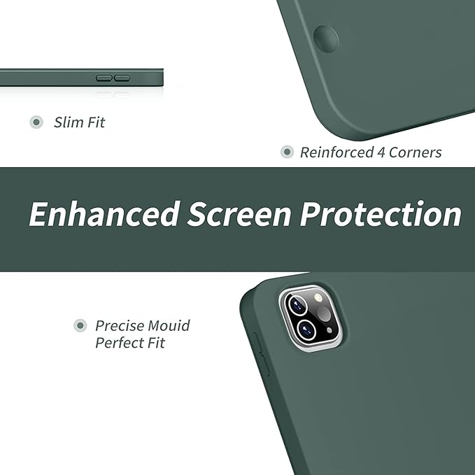 Case for iPad Pro 12.9-inch 2022/2021(6th/5th Gen),iPad Air 13 Inch(M4/M3/M2,2026/2025/2024)with Pencil Holder,2nd Gen Pencil Charging,Auto Sleep/Wake,Flexible TPU Protective Cover(Dark Green)