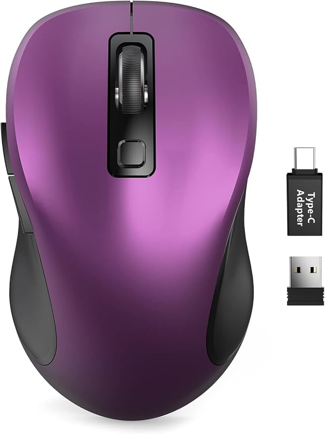 Trueque Wireless Mouse for Laptop, 2.4GHz Ergonomic Computer Mouse with Back & Forward Buttons, 3 Adjustable DPI Levels, 6 Buttons, Optical USB Cordless Mice for Windows PC (Purple, 1 Pack)