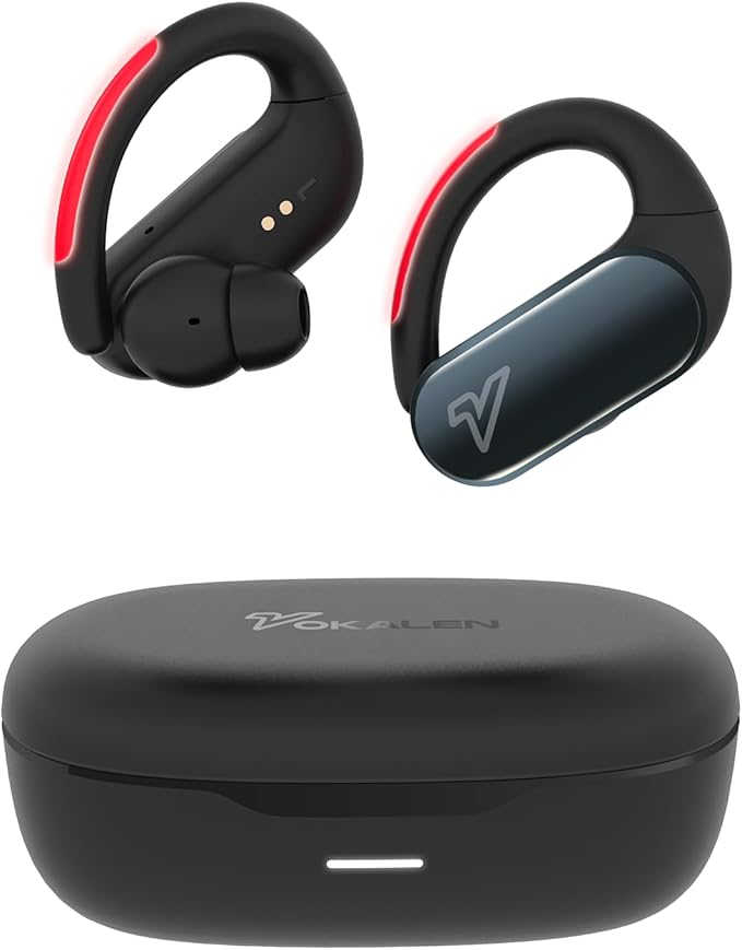 VOKALEN Reflex Pro - Wireless Sport Earbuds with Ear Hooks, Active Noise Cancellation, up to 50H of Battery Life, IP68 Dust and Waterproof, Touch Control, Secure Fit for Sports (Black)
