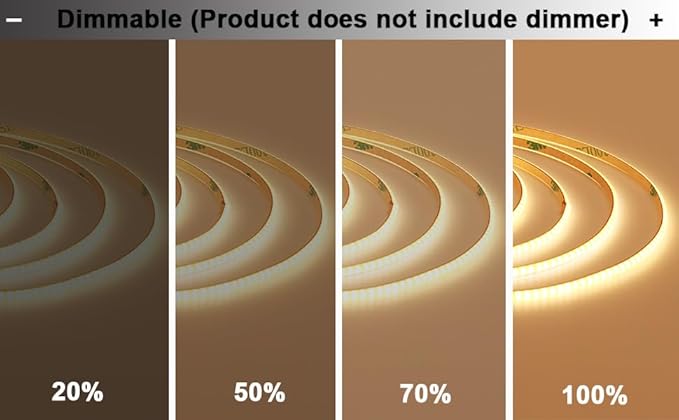 TOPAI 12V Thin 3mm COB LED Strip 3000K Warm White 16.4ft Bright CRI>90 Uniform Dotless 400LEDs/M Adhesive Flexible Cuttable LED Tape Light for DIY, Bedroom, Under Cabinet Lighting