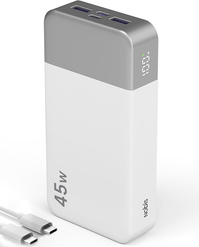NOBIS Portable Charger,20000mAh Power Bank, 45W Fast Charging，Battery Pack with 2 USB-C (in/Out) & 2 USB-A, Digital Display & Small Current Mode, Compatible with Phone 17 S25 Tablet