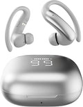 Wireless Ear Buds with Ear Hooks Bluetooth 6.0 Headphones,48H Playtime,Over Ear Buds with LED Power Display,IPX6 Waterproof for Sport Workout Running (Silvery)