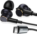 USB C Wired Headphones with Noise-Canceling Mic,Dual-Driver Noise-Isolating Wired Earbuds with Call Noise Reduction,Type C Plug Deep Bass In ear Earphones with DAC,Powerful Bass and HD Sound (Black)