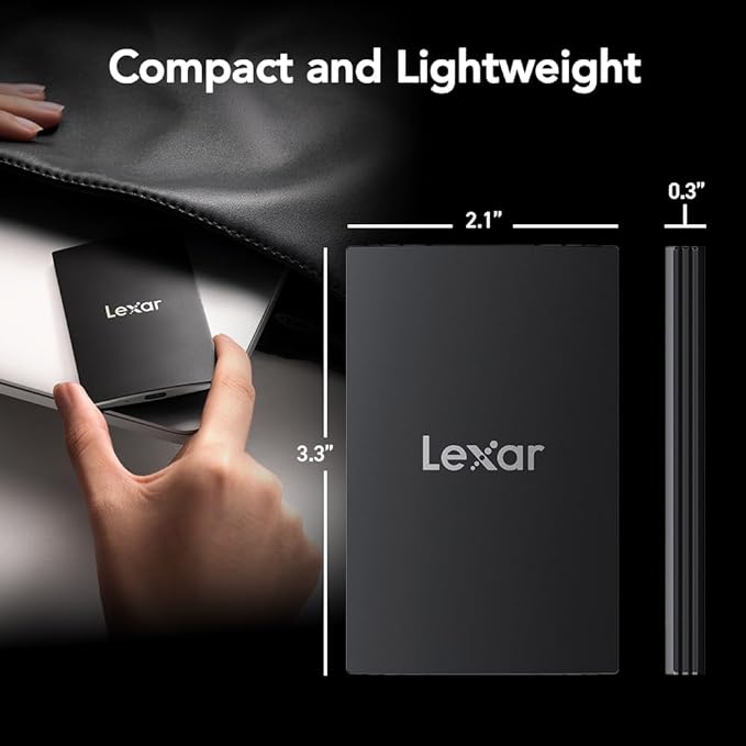 Lexar 2TB SL500 Portable SSD, Up to 2000MB/s, Compatible w/Type-C Laptops, iPhone 15/16, Smartphones, Tablets, PS5, Xbox, USB 3.2 Gen 2x2, Slim & Lightweight, External SSD, Black (LSL500X002T-RNBNU)