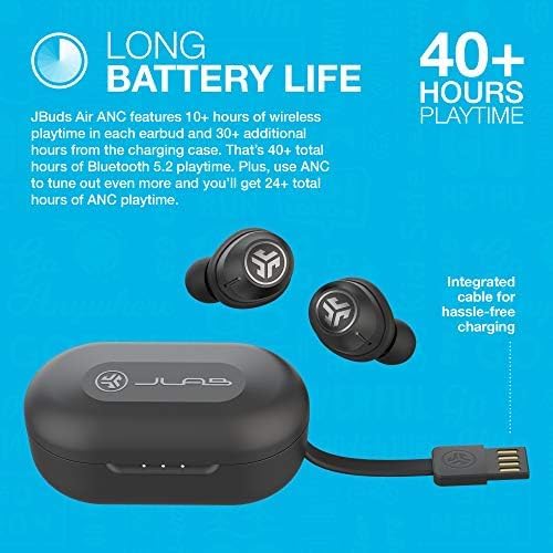 JLab JBuds Air ANC True Wireless Bluetooth Earbuds, Black, Active Noise Canceling, Low Latency Movie Mode, Dual Connect, IP55 Sweat Resistance, Custom 3 EQ Sound Settings…