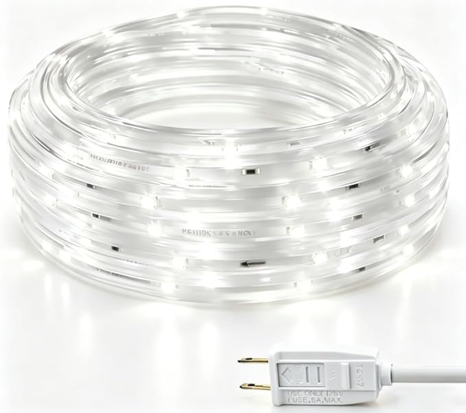 LED Rope Lights, 33Feet Daylight Flat Flexible Strip Light, Plug in Novelty Lighting, Connectable and Waterproof for Home Christmas Holiday Garden Patio Party Decoration