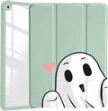 JOYLAND Cute Funny Ghost Pattern Case for iPad Pro 13-inch (M4) 2024, Clear Acrylic Hard Back Green Case with Pencil Holder Trifold Stand Tablet Cover (Model Number:A2925/A2926/A3007)