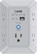 Outlet Extender, Surge Protector Outlet with 5-Multi Plug Outlet and 4 USB Ports(1 USB C), 3-Sided 1680J Power Strip Wall Charger, Multiple-Plug Outlet Splitter for Home Travel Office,ETL Listed,Grey