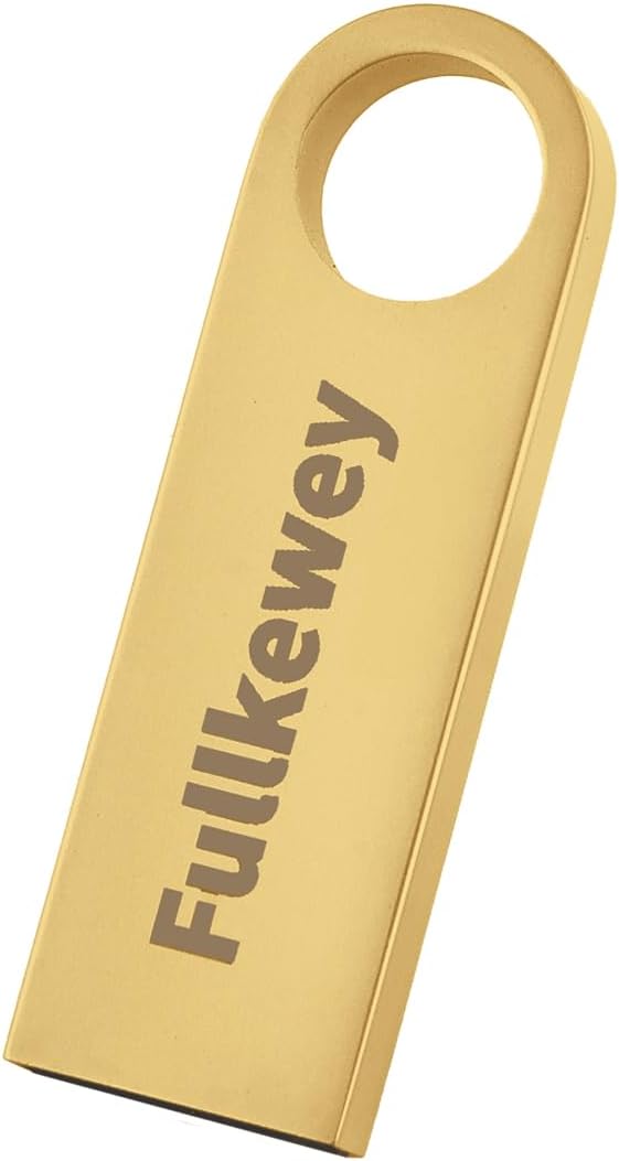 16G/32G/64G/128G Flash Drive, Fullkewey Sleek Metal USB 2.0, Metal Waterproof Compact Pen Drive,Thumb Drive, High Speed Memory Stick for PC Laptop Computer (Gold, 64, GB)