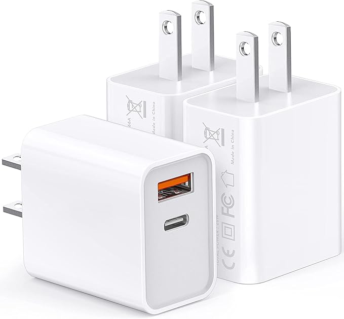 USB C Super Fast Charger, 3-Pack 45W Dual Port PD+QC Fast Charger Adapter Block for iPhone 14/15/16/17/Pro/Pro Max/Plus/iPad/MacBook air, (25W PPS) Type C Charging for Samsung S21 S22 Pixel